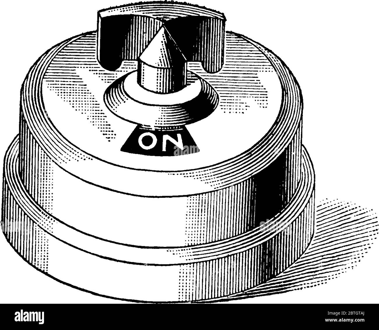 Immagine di un interruttore lampada del XX secolo utilizzato come pulsante di accensione e spegnimento, disegno di linee vintage o illustrazione dell'incisione. Illustrazione Vettoriale