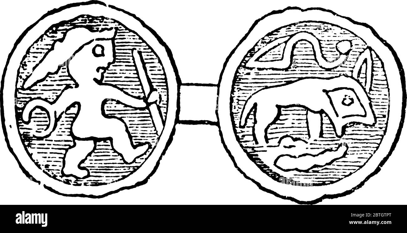Un British Coin, disegno di linea vintage o illustrazione di incisione. Illustrazione Vettoriale