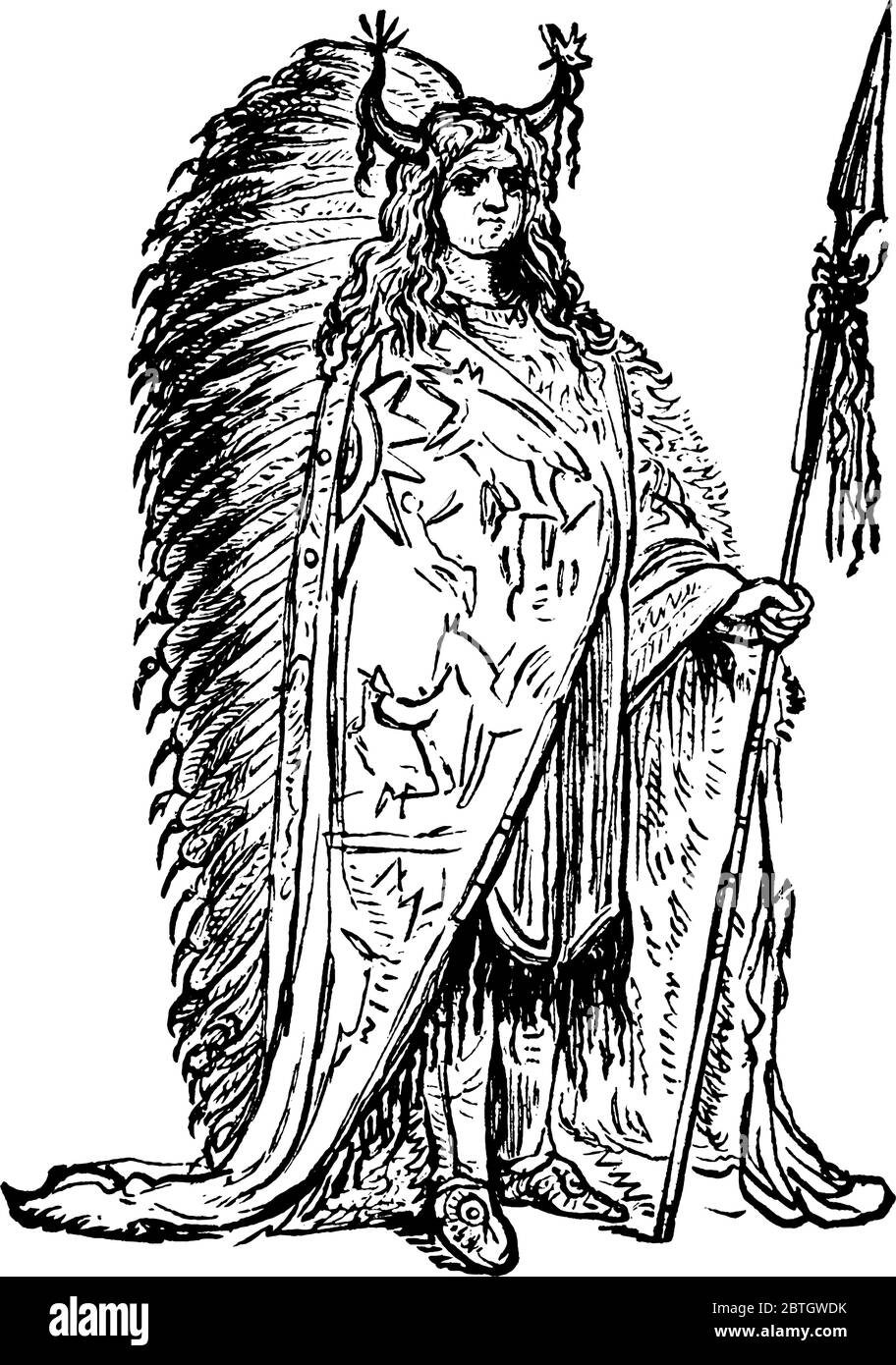 La foto raffigura un capo Sioux. I Sioux sono una Confederazione di diverse tribù che parlano tre dialetti diversi, il Lakota, il Dakota e Nakota, v Illustrazione Vettoriale