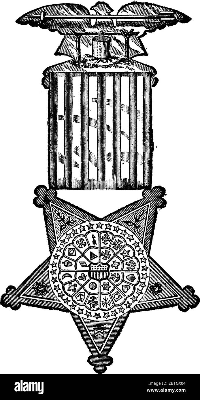 Il lato opposto del badge di G.A.R, un'organizzazione patriottica negli Stati Uniti composta dai veterani nazionali della Guerra civile. Era organo Illustrazione Vettoriale