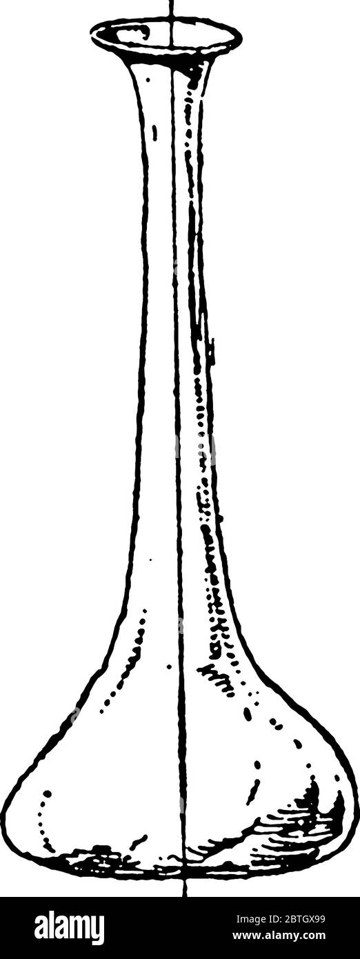 Lachrymatory in vetro antico con profilo a strappo, disegno di linee vintage o illustrazione di incisione. Illustrazione Vettoriale
