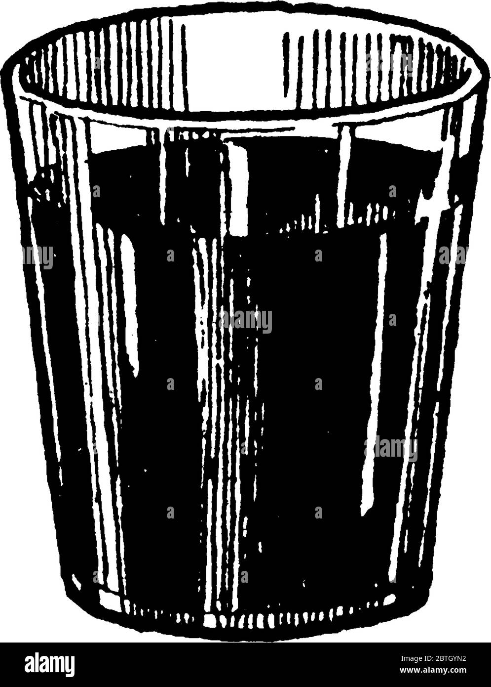 Figura che mostra un contenitore di tre quarti pieno di vite fatto da vetro, disegno di linea d'annata o illustrazione di incisione. Illustrazione Vettoriale