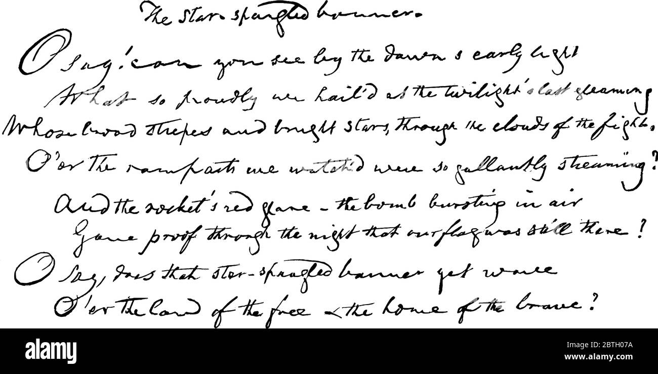 Una copia del manoscritto originale della prima stanza di, la bandiera con lo zingaro, disegno di linea vintage o illustrazione dell'incisione. Illustrazione Vettoriale