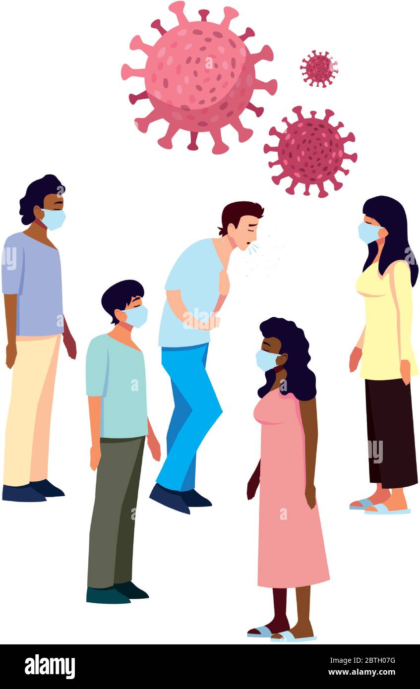 Persone con maschere e malattia progettazione di cura medica e covid 19 virus tema illustrazione vettoriale Illustrazione Vettoriale