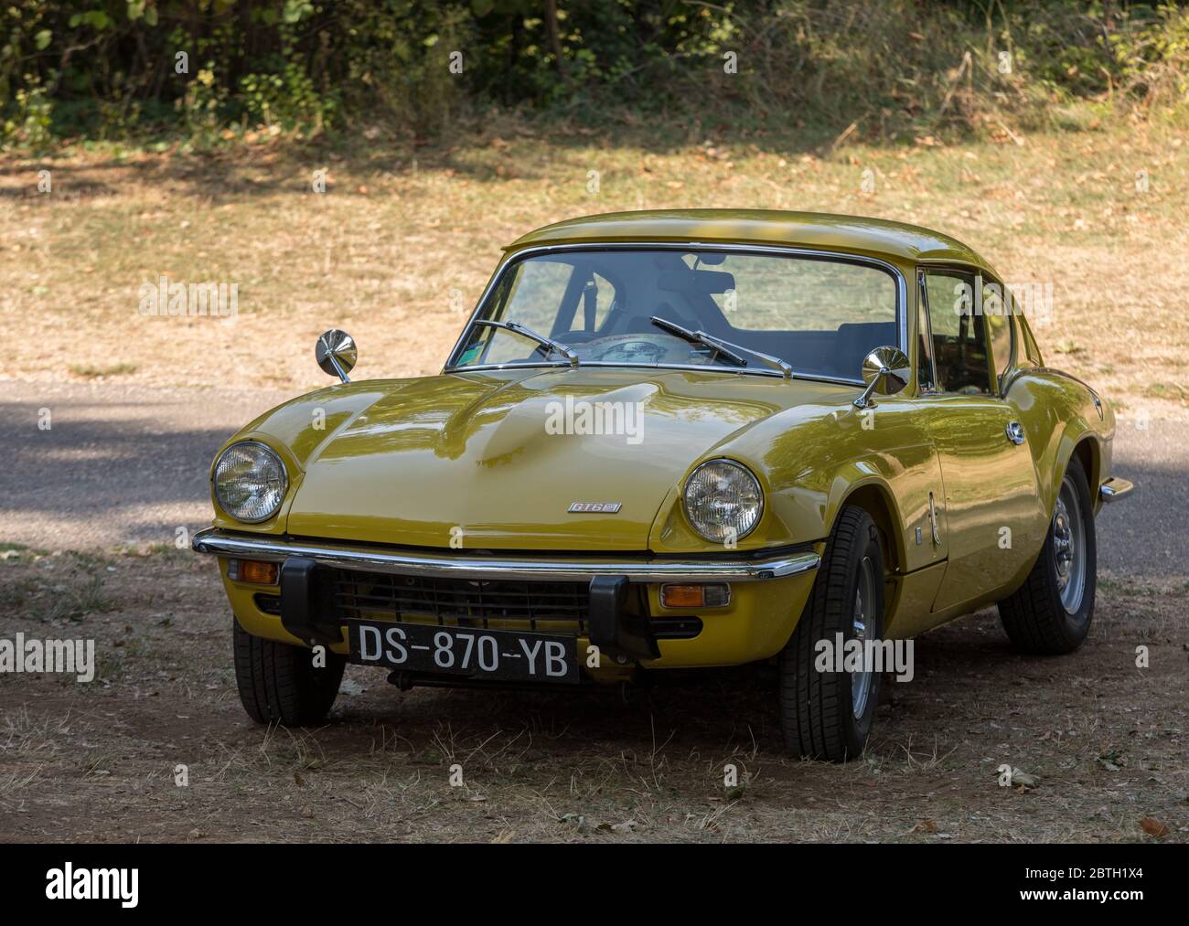 Eyrignac, Francia - 2 settembre 2018: Triumph GT6 Mk3 Auto parcheggiata a Eyrignac in Dordogna. Francia Foto Stock