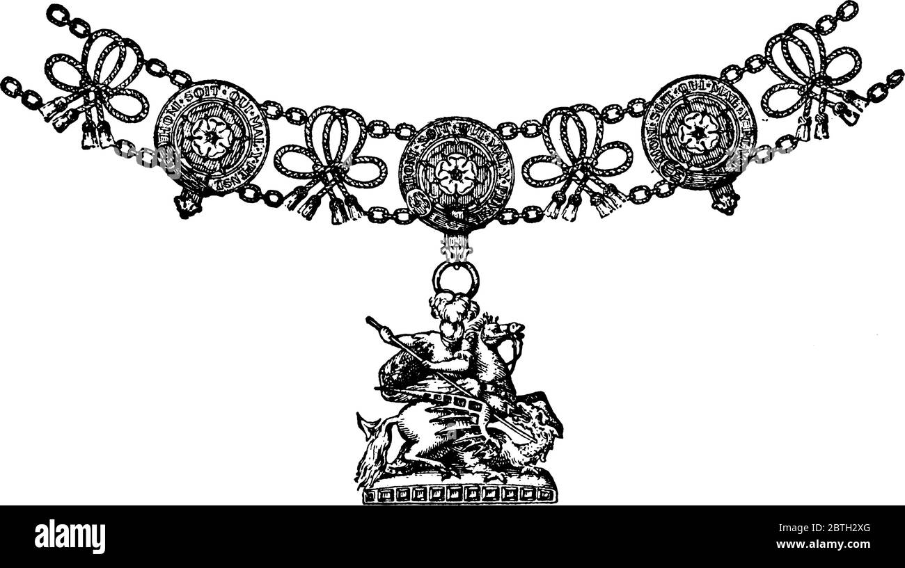 Ordine del collare Garter, è indossato nei giorni di collare designati sopra l'uniforme militare o vestito di mattina dai membri che partecipano agli eventi formali, li vintage Illustrazione Vettoriale