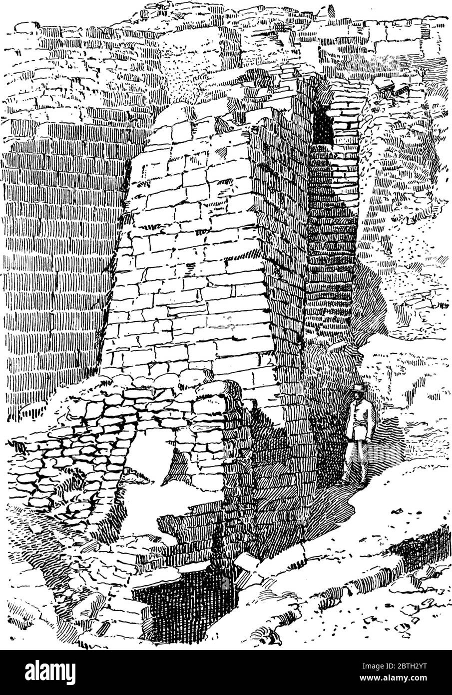 I resti archeologici di Troy, disegno di linea vintage o illustrazione di incisione. Illustrazione Vettoriale