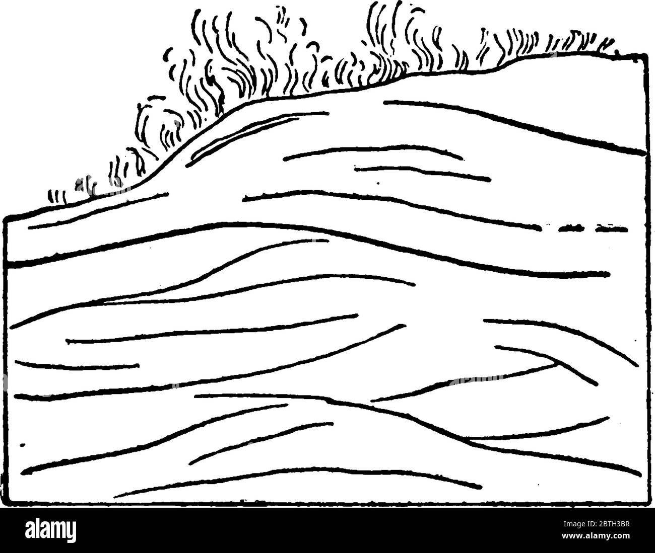 questa figura mostra un cumulo o cresta di sabbia formata da vento, disegno di linea d'annata o illustrazione di incisione. Illustrazione Vettoriale