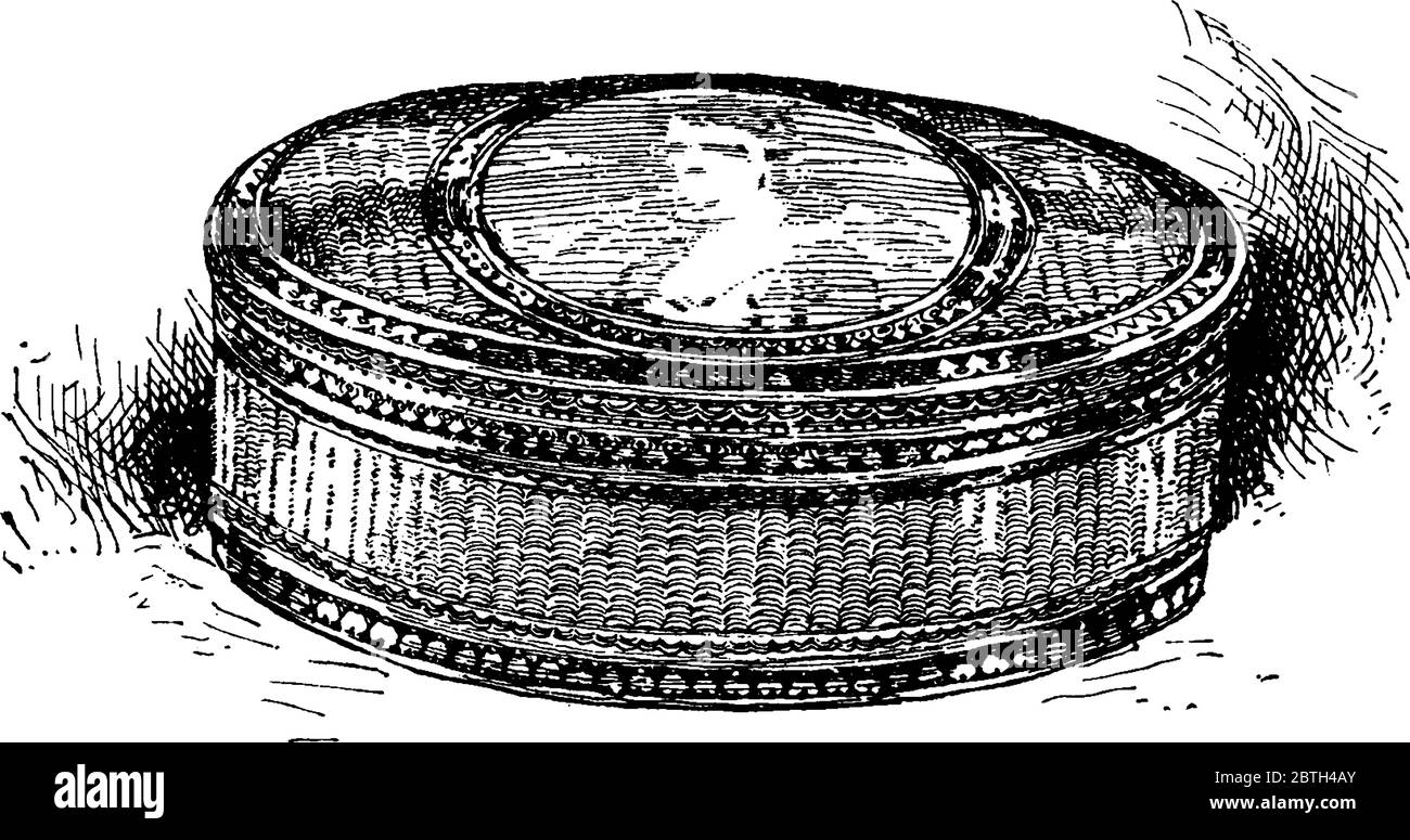 Una scatola di snuff con smalto incrostato e un ritratto di smalto, per tenere il nauff, specialmente uno abbastanza piccolo da essere portato in tasca, come negli ottanta Illustrazione Vettoriale