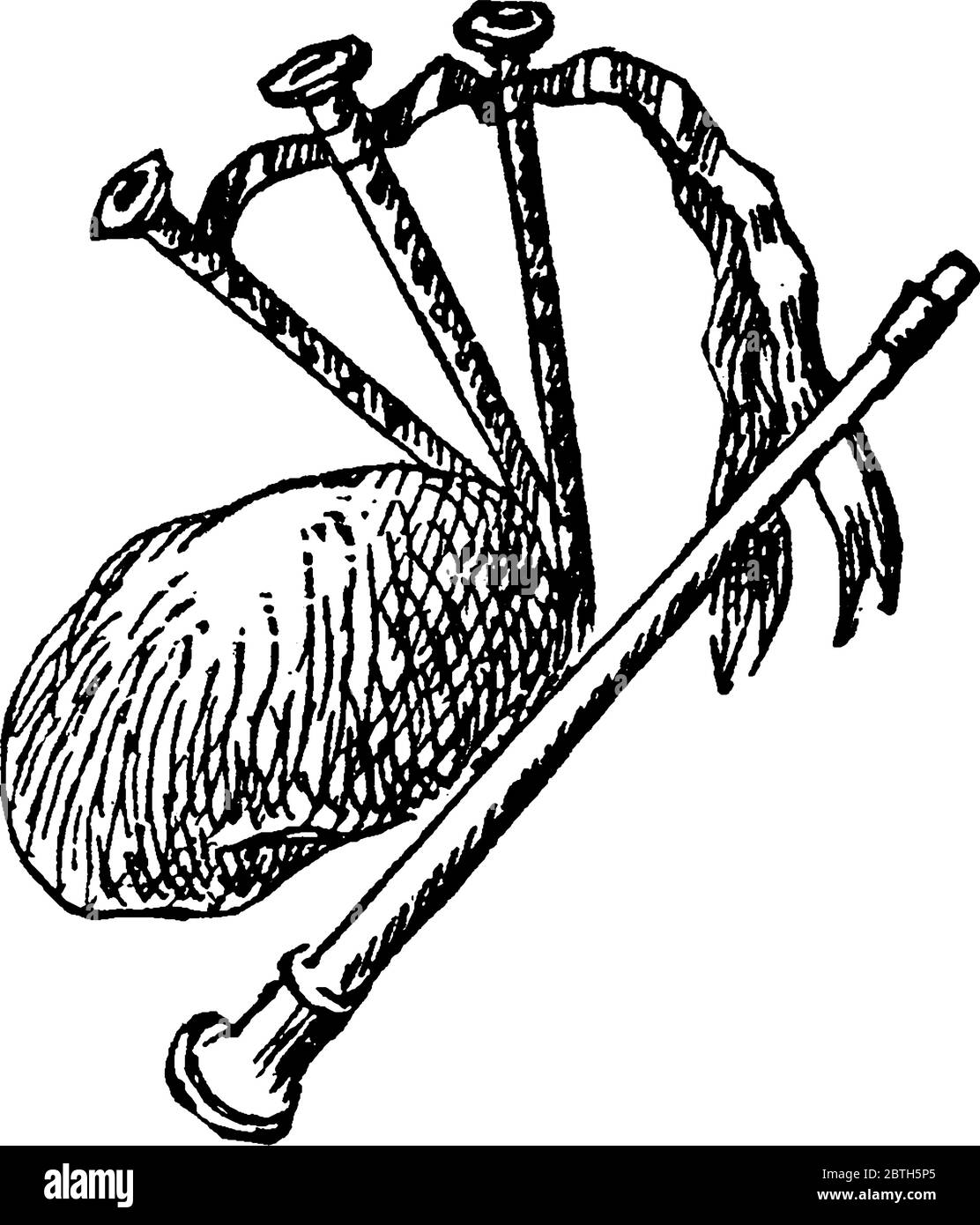 Bagpipe strumento musicale, disegno di linee vintage o illustrazione di incisione. Illustrazione Vettoriale