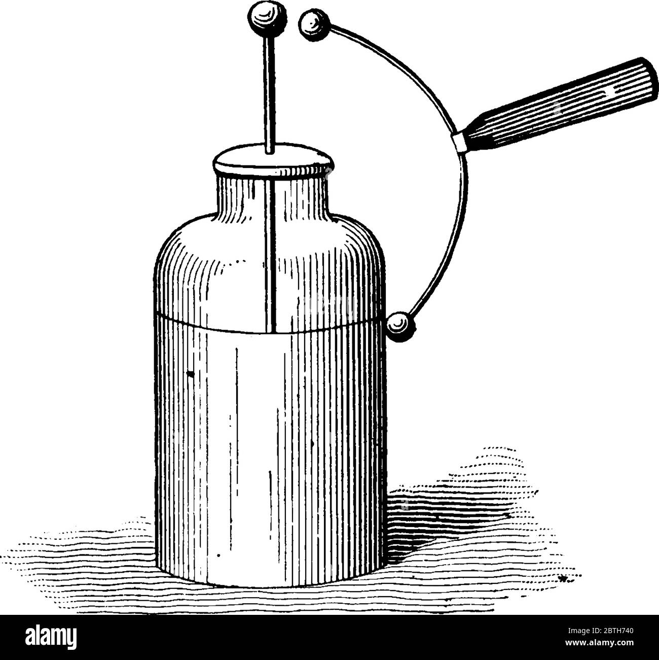 È costituito da un vaso di vetro rivestito con olio di infusione, sia all'interno che all'esterno; e non rivestito, tranne tre o quattro pollici in alto, per l'isolamento tra Th Illustrazione Vettoriale