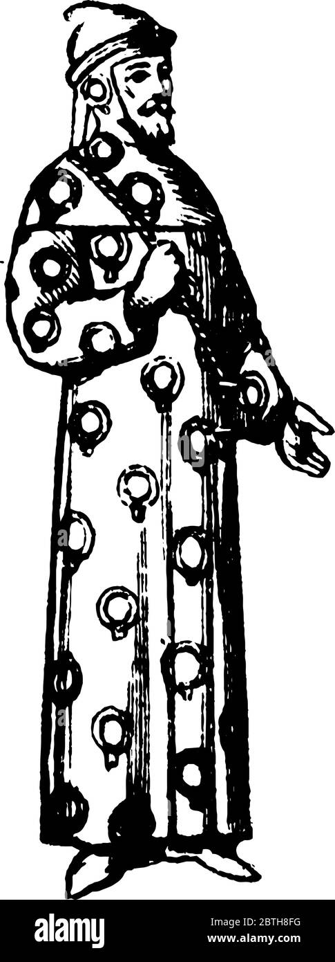 Una rappresentazione tipica del cavaliere del Garter, disegno di linea vintage o illustrazione di incisione. Illustrazione Vettoriale