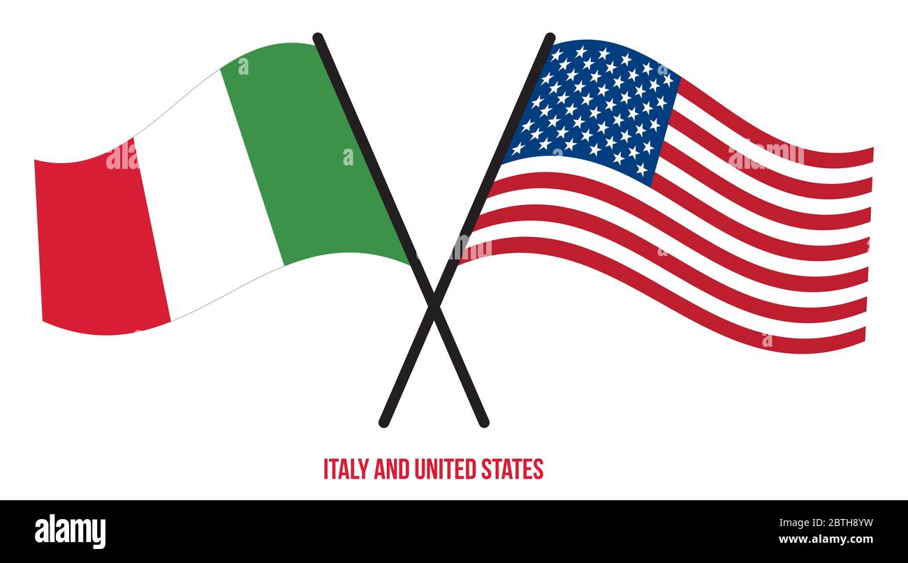 Italia e Stati Uniti Bandiere incrociate e ondulate stile piatto.  Proporzione ufficiale. Colori corretti Foto stock - Alamy