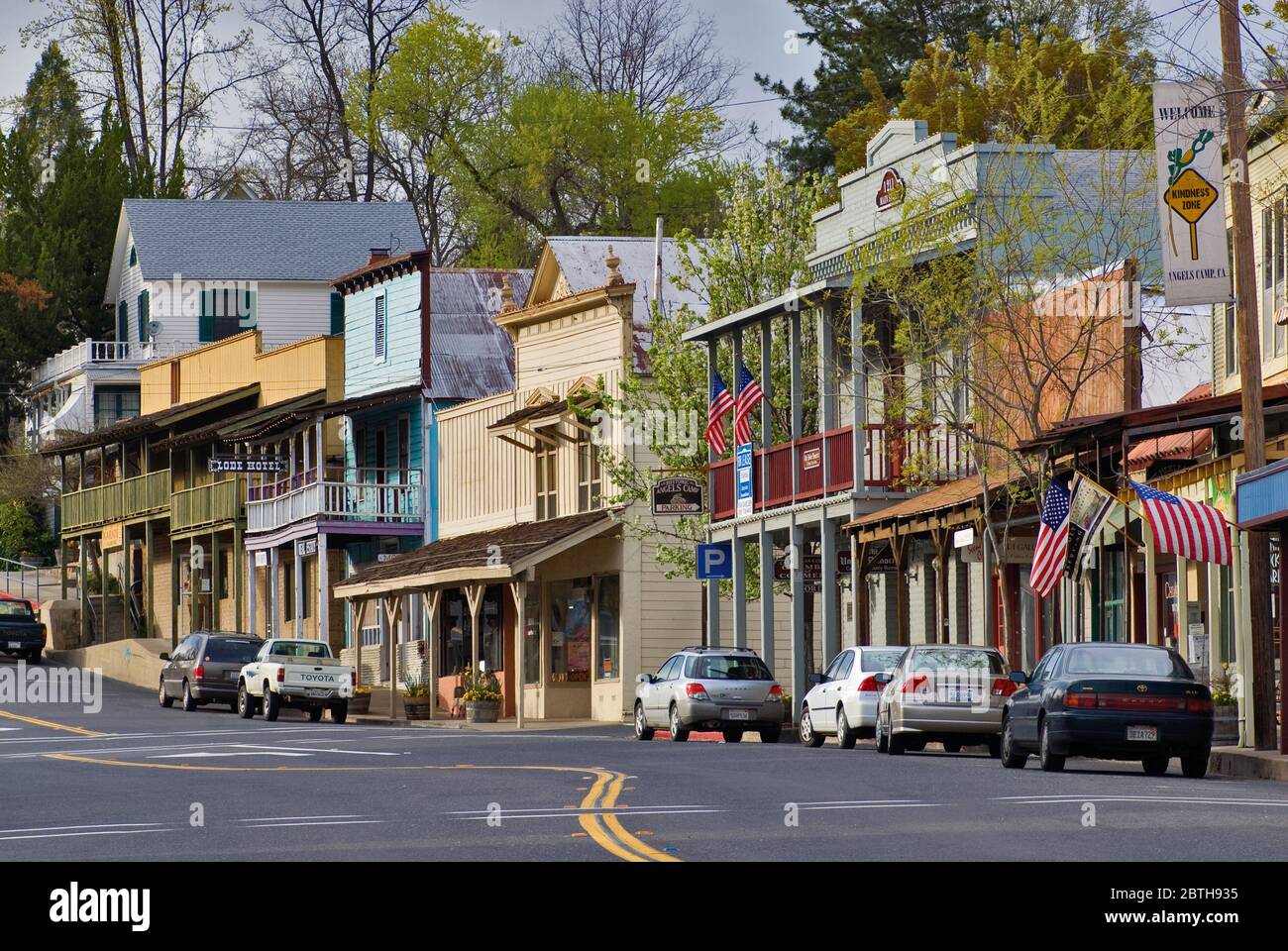 Edifici storici sulla Main Street in Angels Camp, Gold Country, California, USA Foto Stock