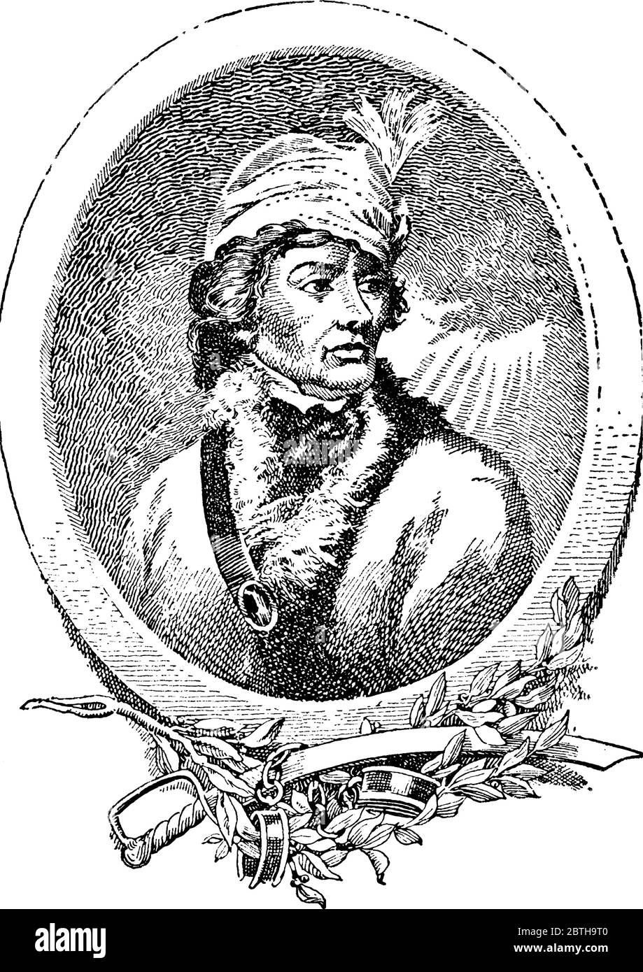 Tadeusz Kosciuszko un leader militare lituano polacco e generale, disegno di linee d'epoca o illustrazione dell'incisione. Illustrazione Vettoriale