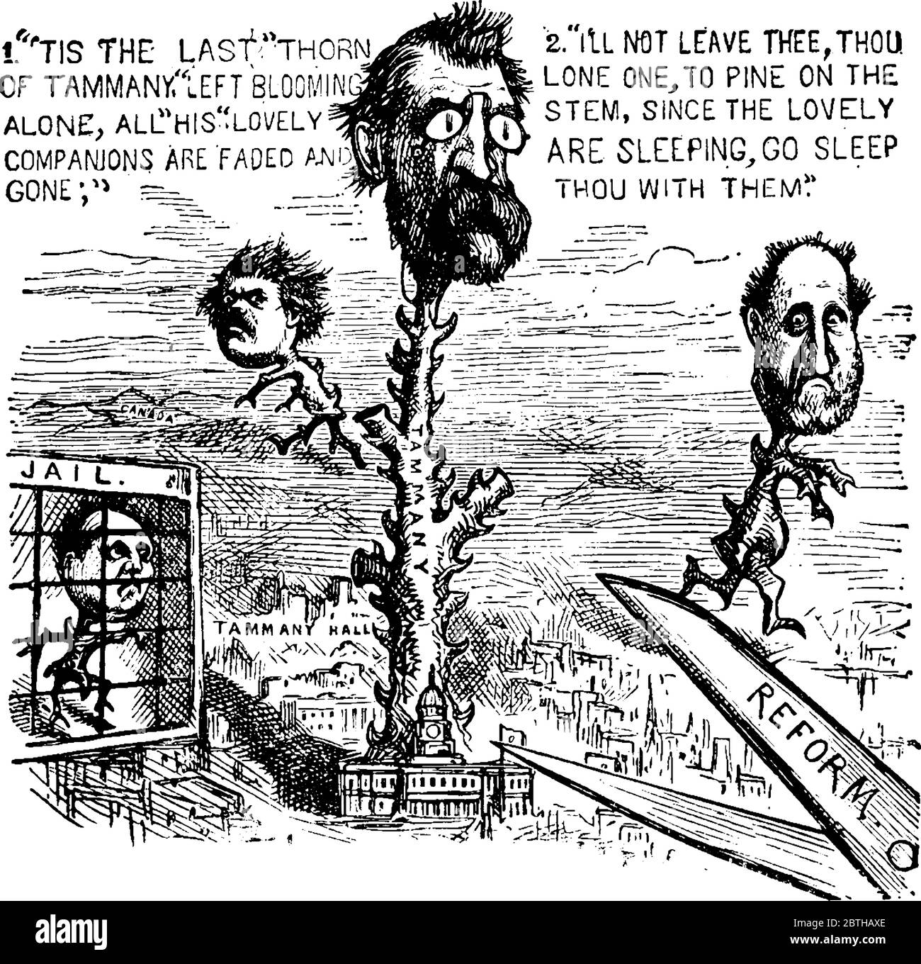 Thomas Nast ha intitolato questo cartone animato come l'ultimo Torno d'Estate, mostrando la sconfitta di Tammany, tutti i suoi compagni sono sbiaditi e andati e il sindaco di sinistra Oake Illustrazione Vettoriale