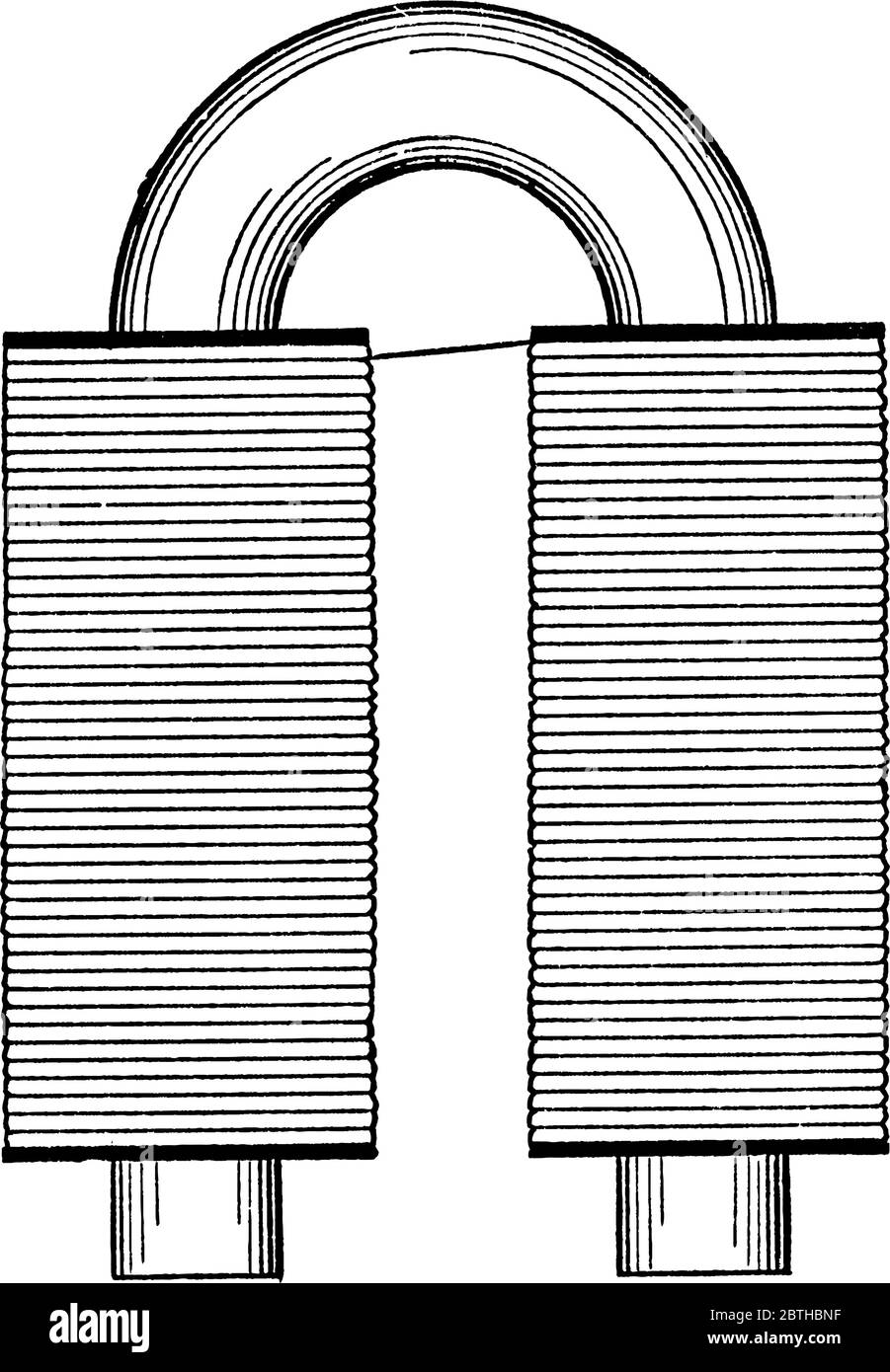 Magnete a forma di "U" o di ferro di cavallo. I fili avvolti intorno al nucleo devono essere avvolti come illustrato, con un ponte tra i due poli, vinta Illustrazione Vettoriale