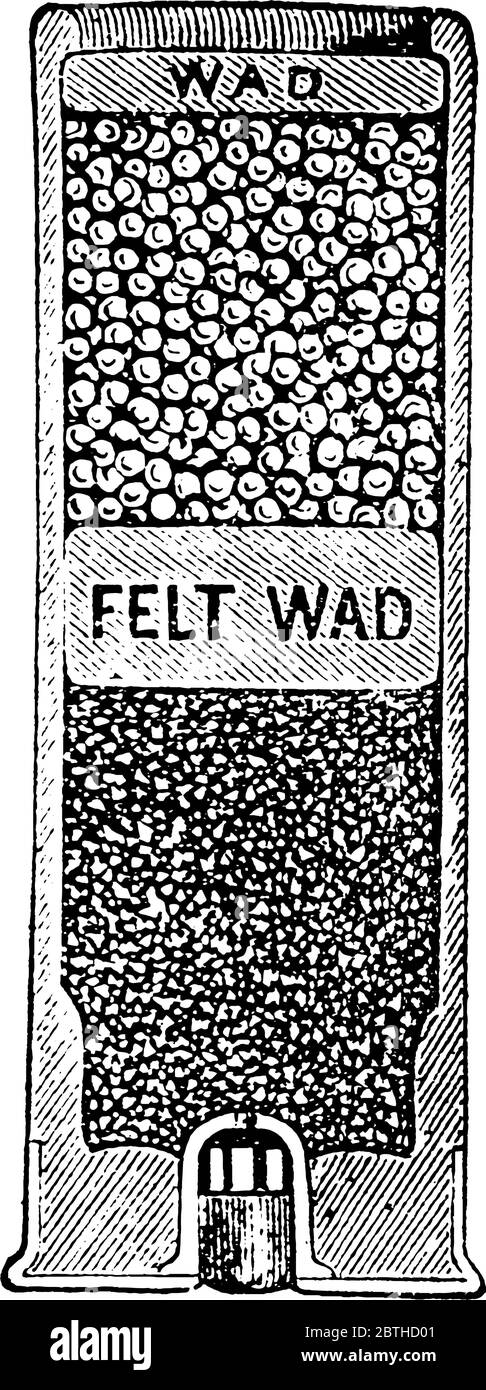 Una rappresentazione tipica della cartuccia a fuoco centrale, con un primer situato al centro della testa del contenitore della cartuccia a livello del primer, linea vintage Illustrazione Vettoriale