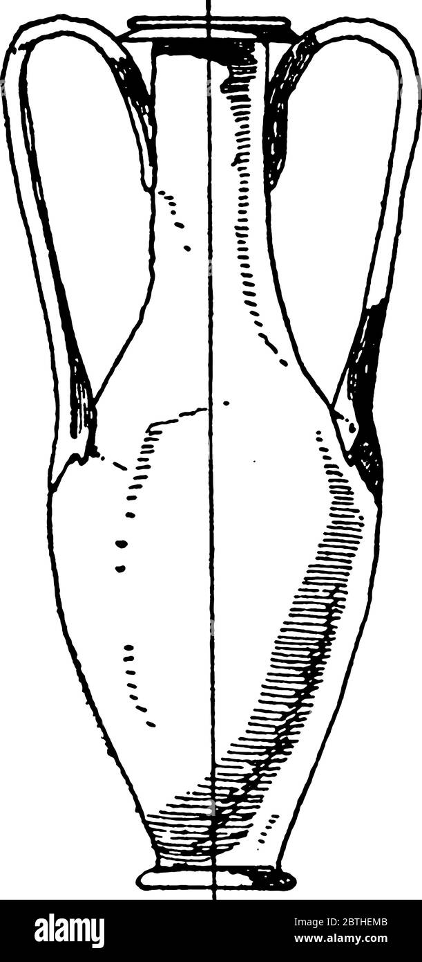 Questa bottiglia antica lunga ha due grandi manici con corpo lungo ed è realizzata in vetro scintillante. Utilizzato per decorazione, disegno di linee vintage o incisione Illustrazione Vettoriale