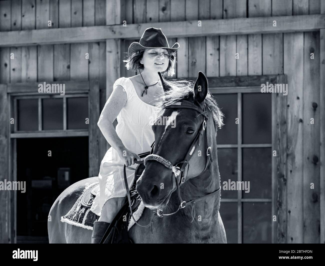 Donna matura equitazione Foto Stock