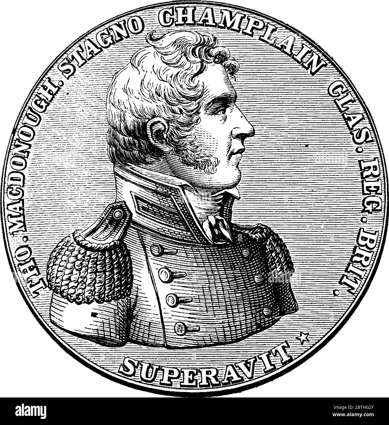 La medaglia di Macdonough, Thomas MacDonough, fu un ufficiale navale americano degli inizi del XIX secolo, più noto come comandante delle forze navali americane nel lago Cha Illustrazione Vettoriale