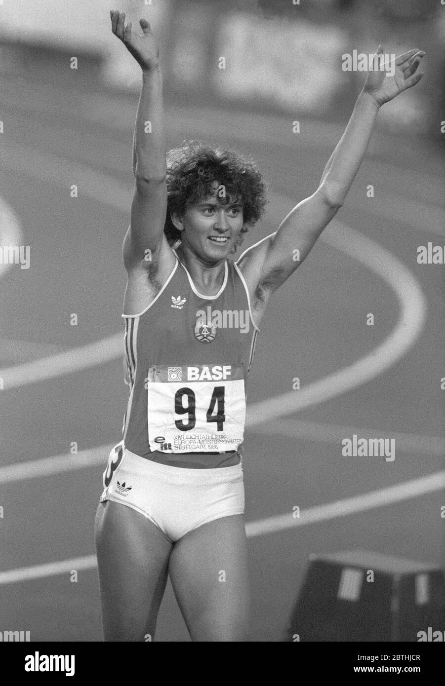 MARLIES GÖHR vincitore dello sprint tedesco orientale al Campionato europeo di Stoccarda 1986 Foto Stock