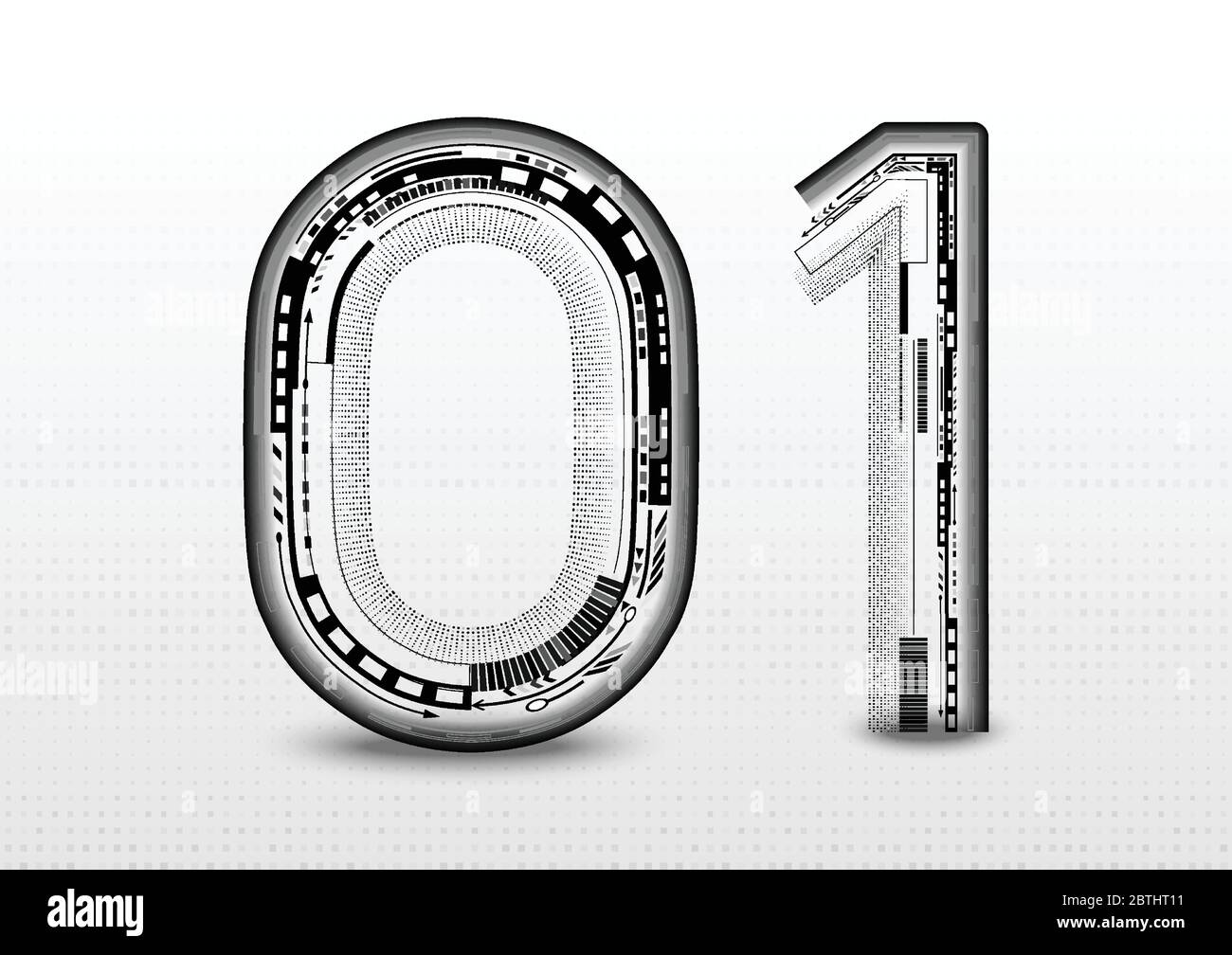 Tecnologia alfabeto astratto di caratteri su sfondo grigio. il logo techno progetta per la crescita del business per il successo. Illustrazione Vettoriale