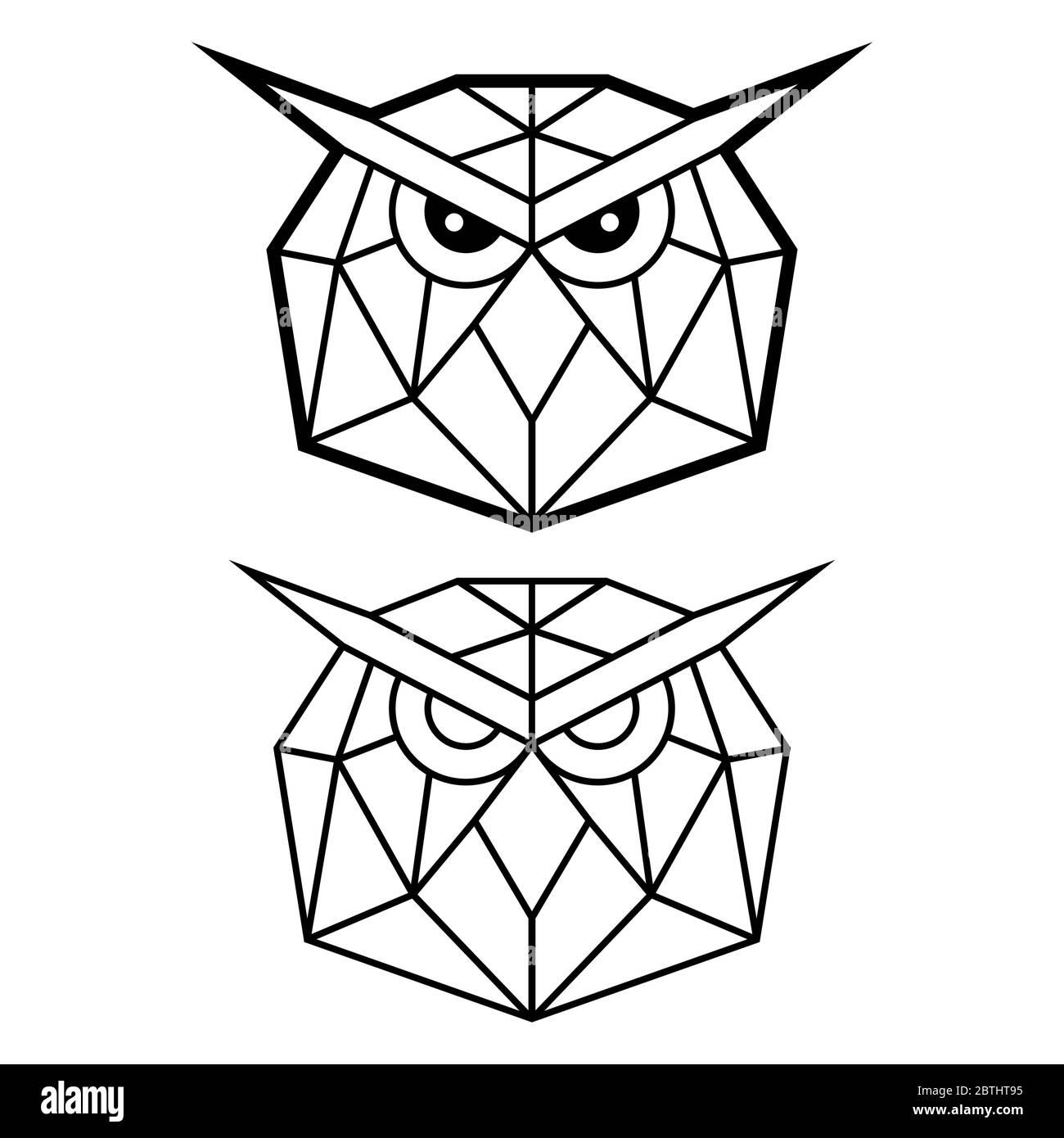 Disegno vettoriale geometrico della testa di gufo, disegno animale poligonale, disegno minimalista astratto dell'arte della linea dell'uccello Immagine e Vettoriale - Alamy