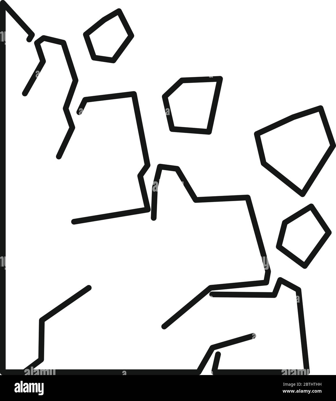 Le cadute di massi e la relativa icona. Delineare le cadute di massi icona vettoriali per il web design isolato su sfondo bianco Illustrazione Vettoriale