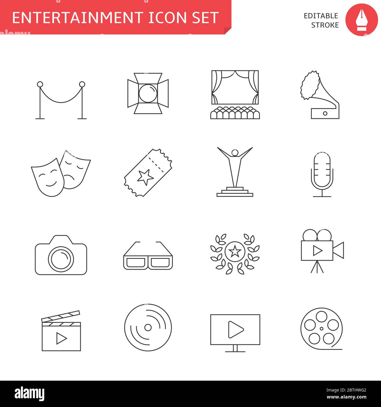 Set di icone di intrattenimento sottile Illustrazione Vettoriale