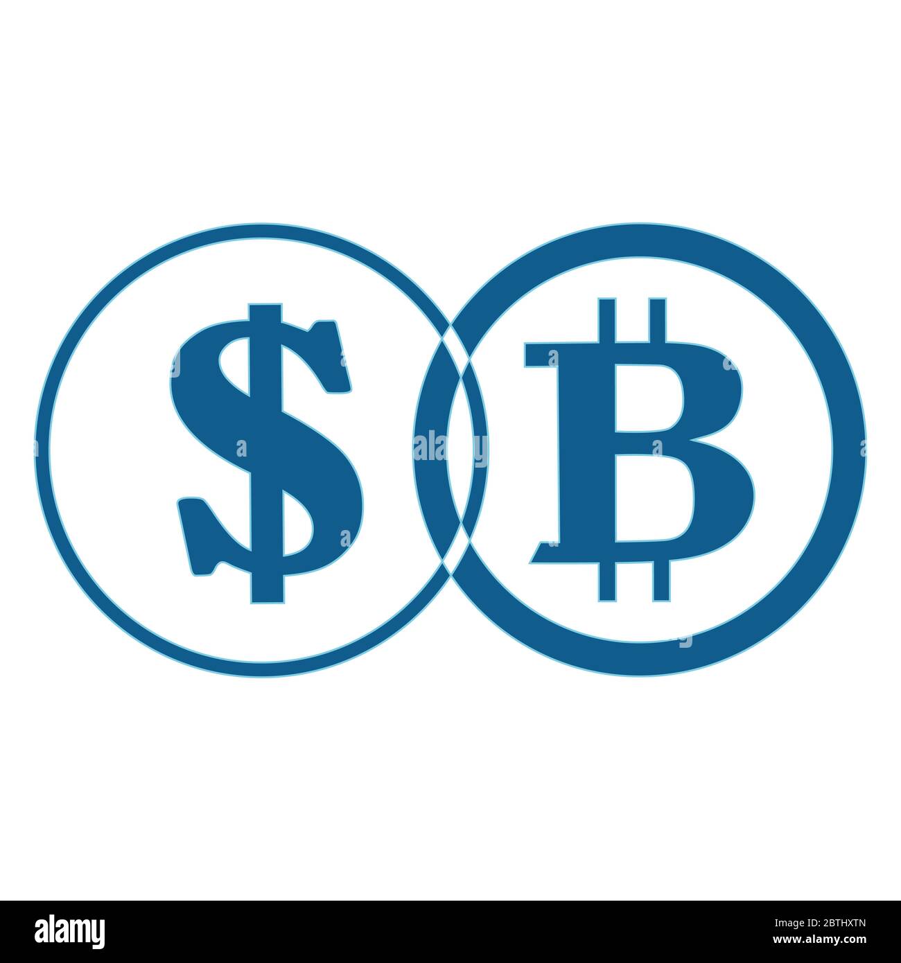 Disegno lineare di bitcoin. Scambio di bitcoin al dollaro. Finanza digitale. Isolato, bianco.Illustrazione Foto Stock