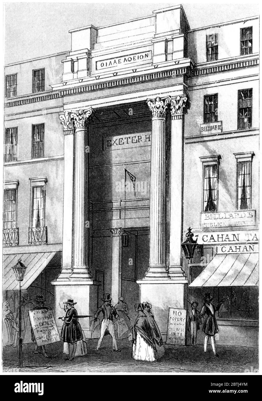 Un'incisione di Exeter Hall London scansionata ad alta risoluzione da un libro stampato nel 1851. Si ritiene che questa immagine sia priva di tutti i diritti d'autore. Foto Stock