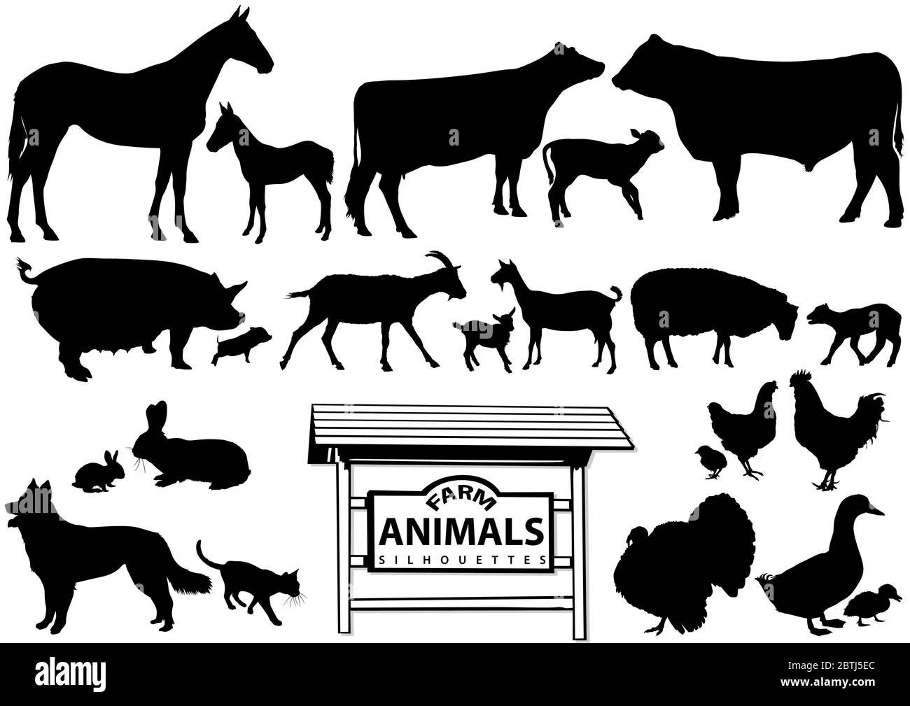 Gli animali della fattoria sagome Illustrazione Vettoriale