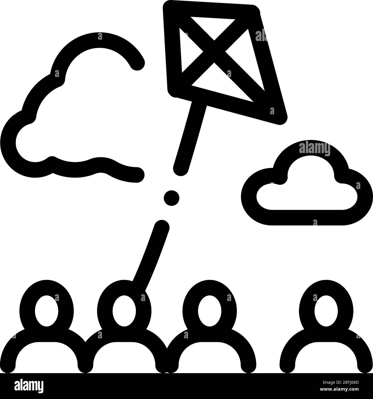 kite volare in un luogo affollato icona vettore contorno illustrazione Illustrazione Vettoriale