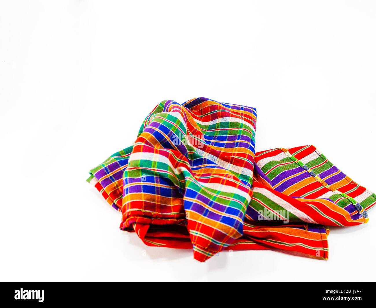 Tessuto in tessuto scozzese o in tessuto isolato su sfondo bianco. Foto Stock