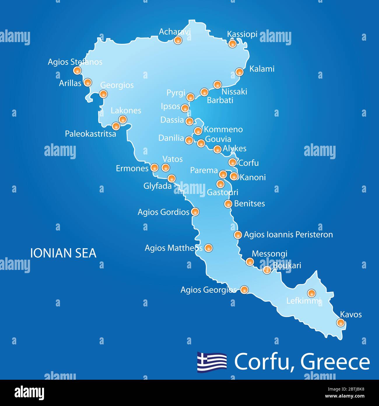 Isola di Corfù in Grecia su sfondo blu Illustrazione Vettoriale