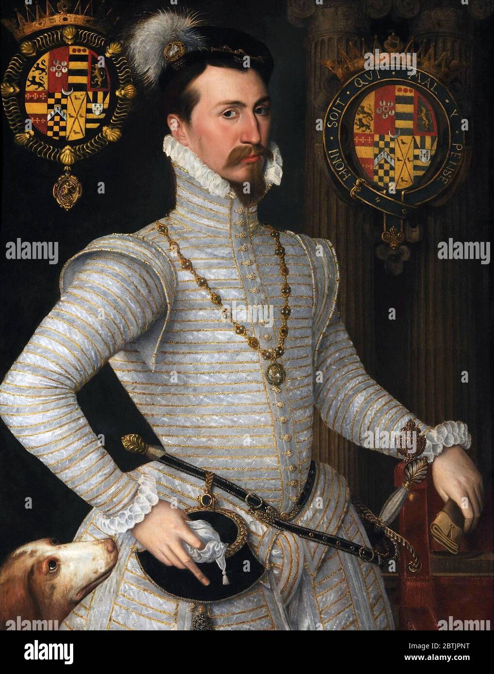 Robert Dudley (1532/3-1588), i conte di Leicester e favorito della regina Elisabetta i, attribuito a Steven van der Muelenoil, su pannello, c.1564 Foto Stock