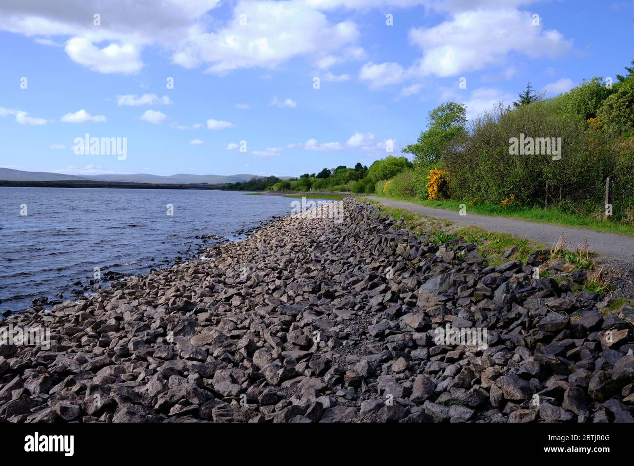 Un colpo della riva lough al lago artificiale dell'Irlanda del Nord, Lough FEA nella contea di Tyrone Foto Stock