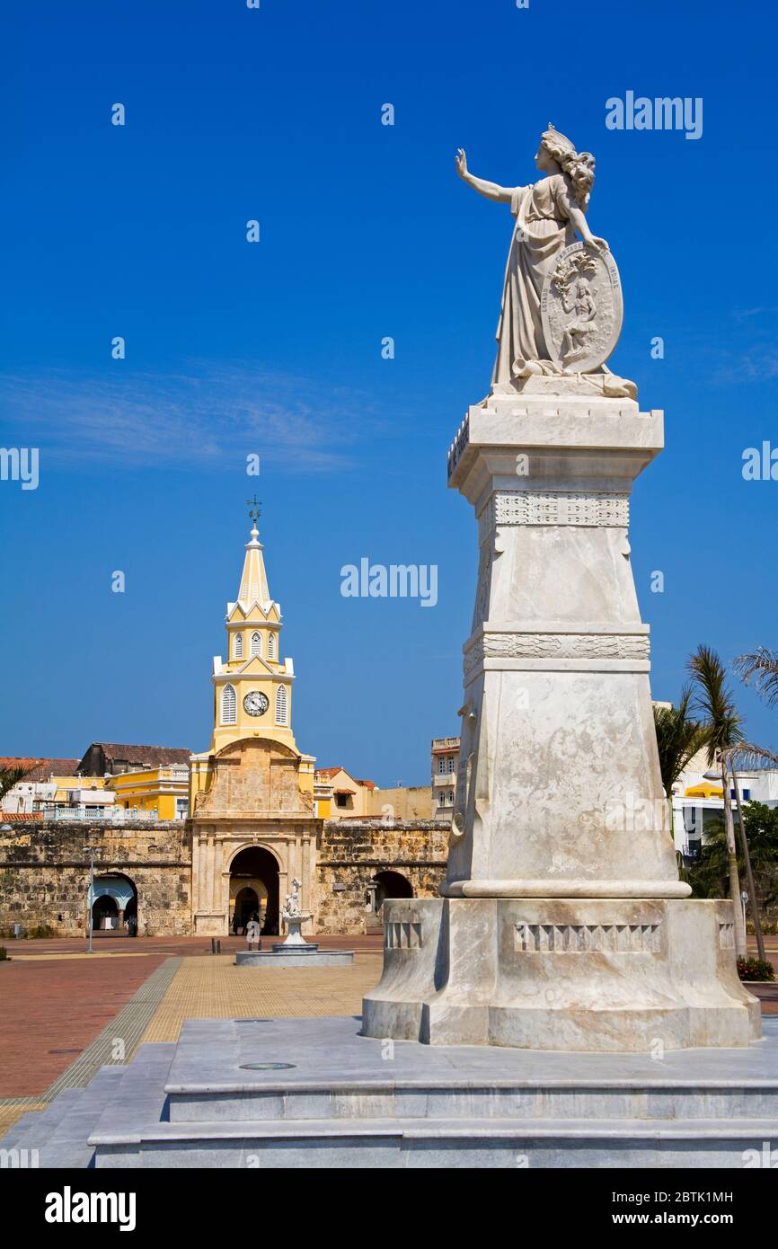La Torre dell'Orologio, il quartiere della Città Vecchia, Cartagena City, Bolivar state, Colombia, America Centrale Foto Stock