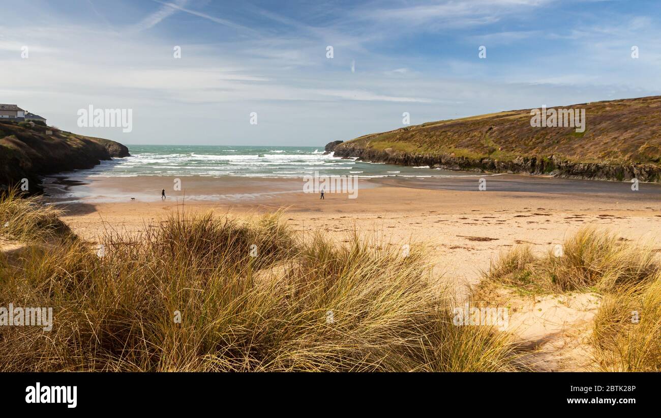 Affacciato sulla spiaggia di Porthcothan, sulla costa settentrionale della Cornovaglia. Cornovaglia Inghilterra Regno Unito Europa Foto Stock