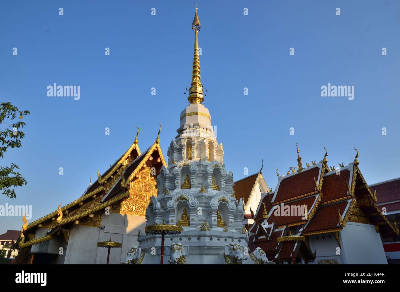 Chedi bianchi di Wat Klang Wiang a Chiang Rai Foto Stock