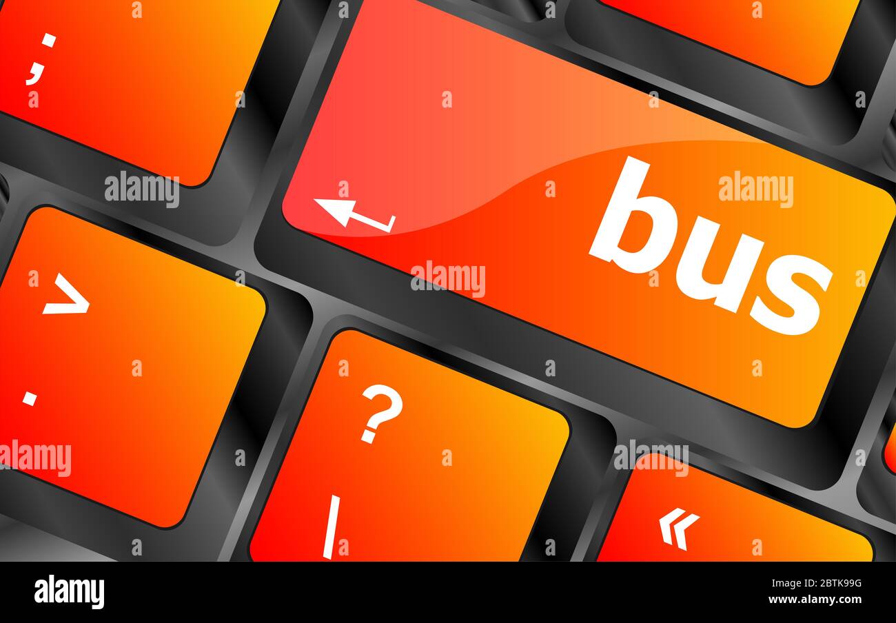 Bus icona word su laptop i tasti della tastiera Foto Stock