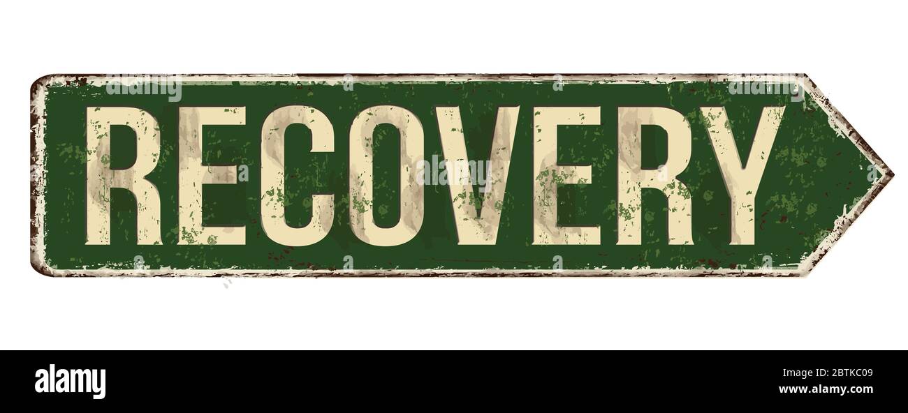 Recovery vintage arrugginito segno metallo su sfondo bianco, illustrazione vettoriale Illustrazione Vettoriale