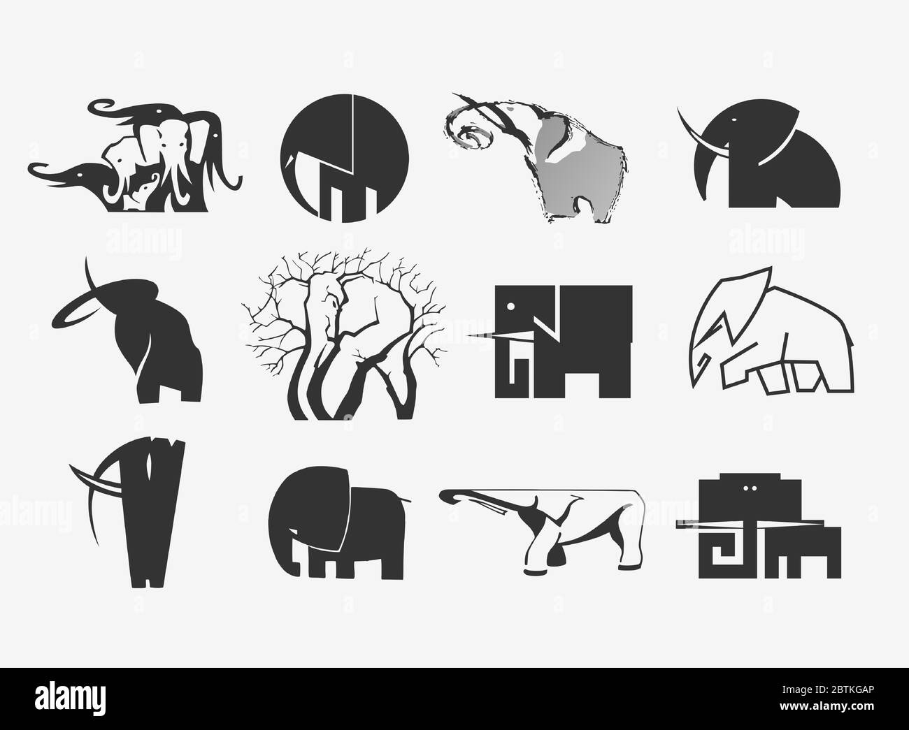 serie di icone di elefante con illustrazioni vettoriali. Illustrazione Vettoriale