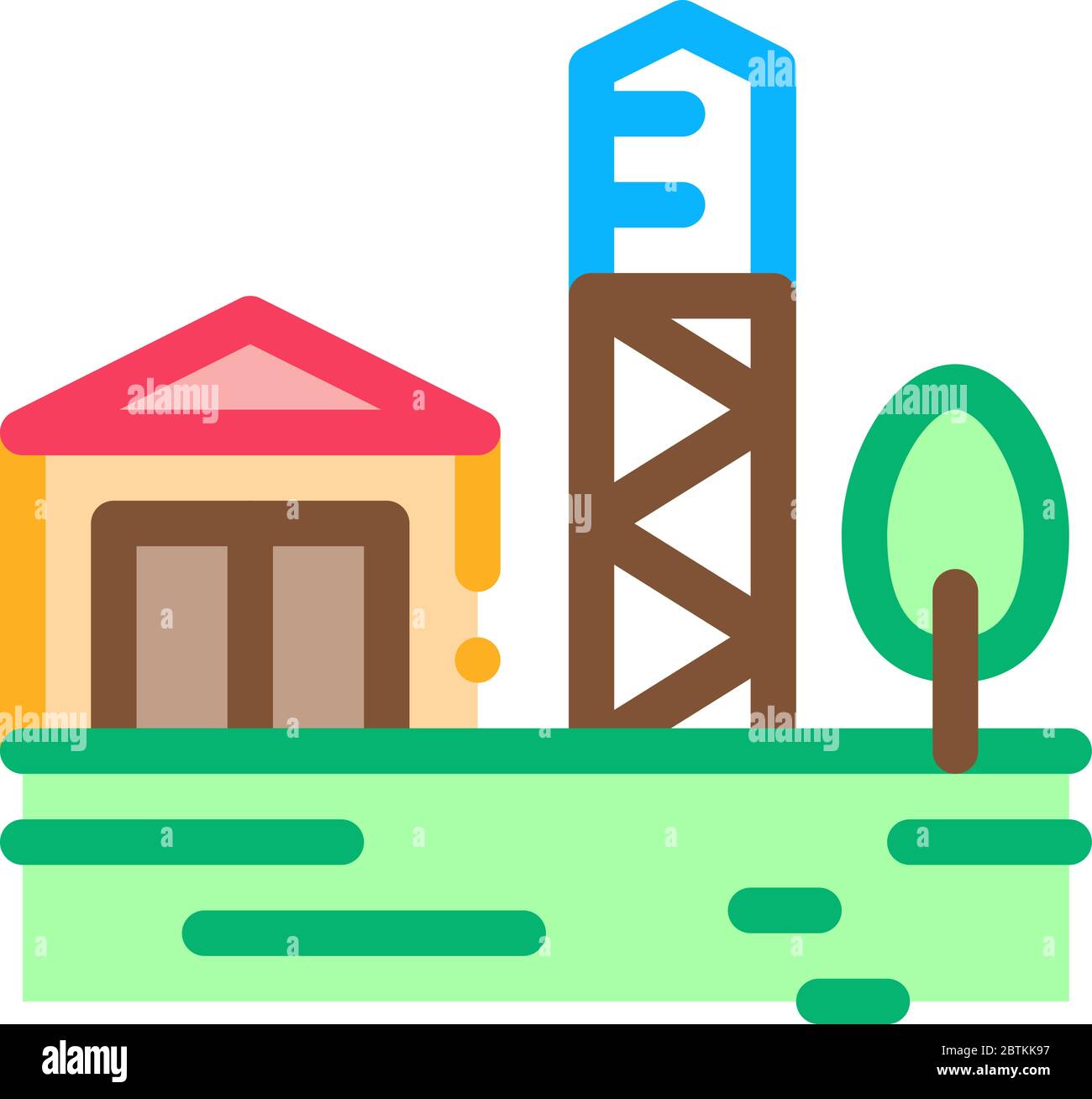 torre di legno con icona casa vettore contorno illustrazione Illustrazione Vettoriale