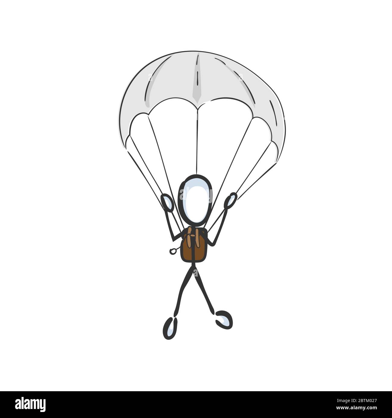Salto paracadutista. Paracadutisti volare nel cielo. Paracadutismo. Disegnata a mano. Cartoon Stickman. Schizzo a forma di dodle, illustrazione grafica vettoriale Illustrazione Vettoriale