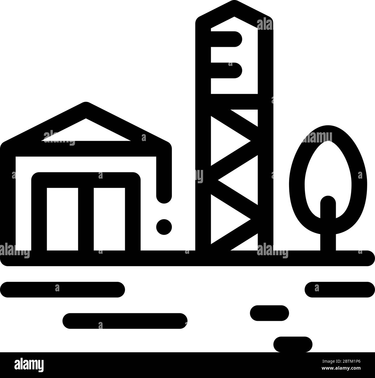 torre di legno con icona casa vettore contorno illustrazione Illustrazione Vettoriale