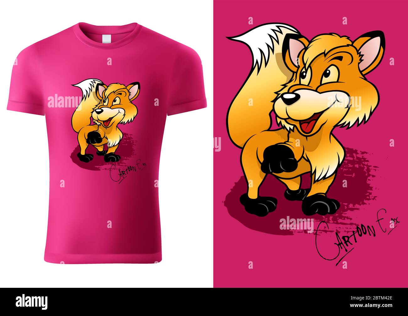 T-shirt rosa Bambino Design con Cartoon Fox Illustrazione Vettoriale