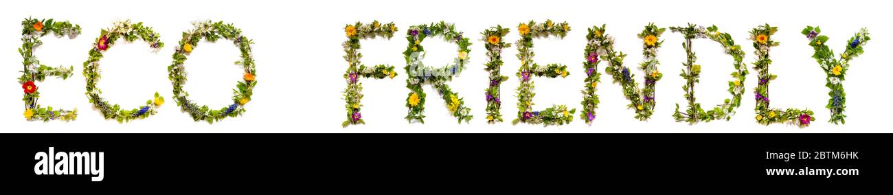 Fiore e fiore lettera costruire Parola eco-friendly Foto Stock