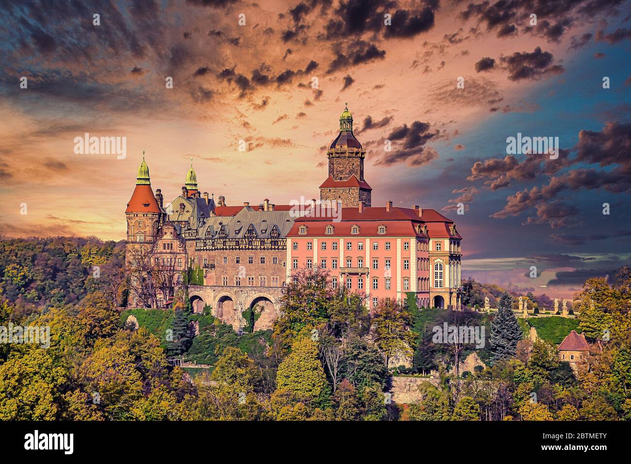 Il Castello di Ksiaz è uno dei più grandi castelli della Polonia e dell'Europa. Foto Stock